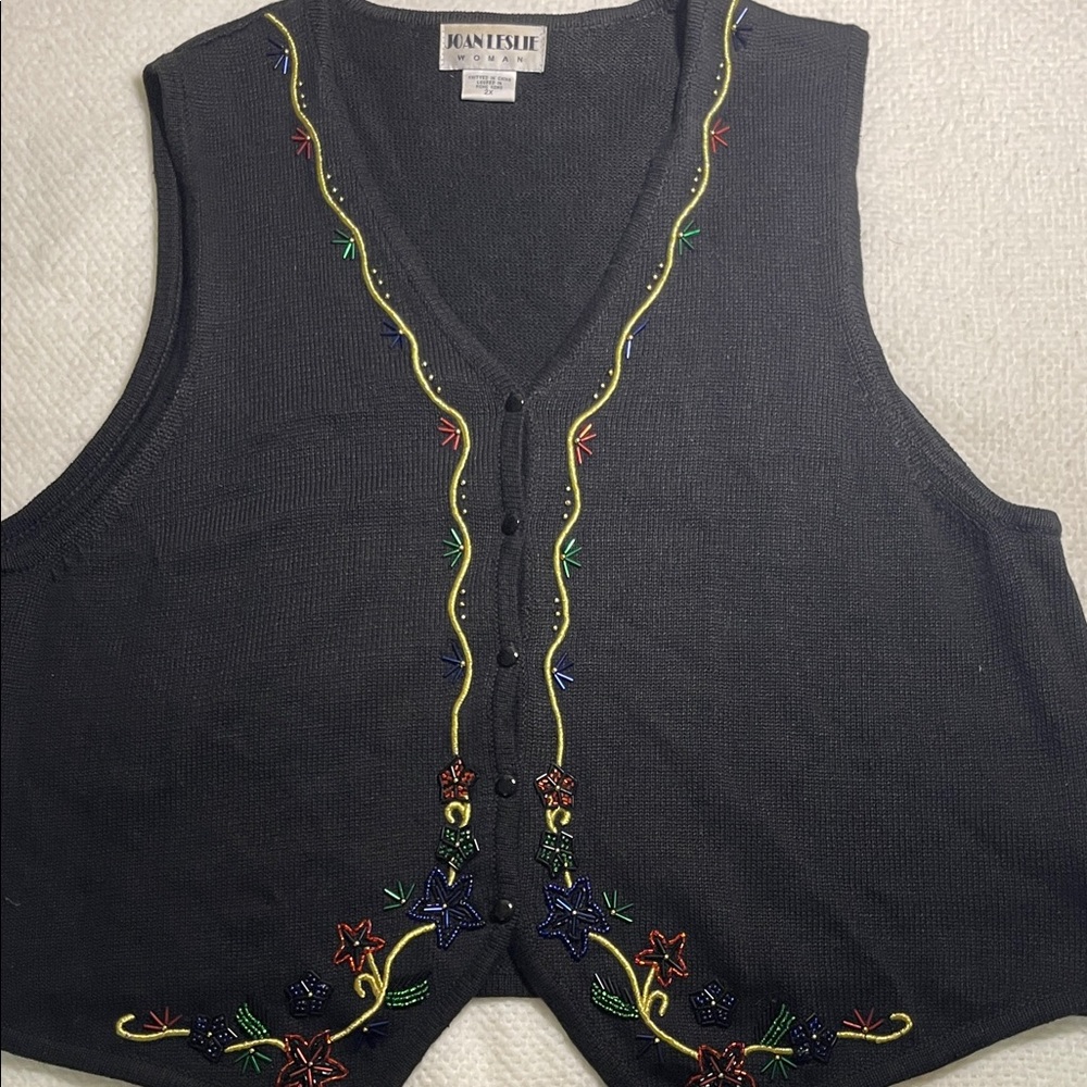 Joan Leslie Women’s Holiday Embroidered Beaded with Gold trimmed Vest